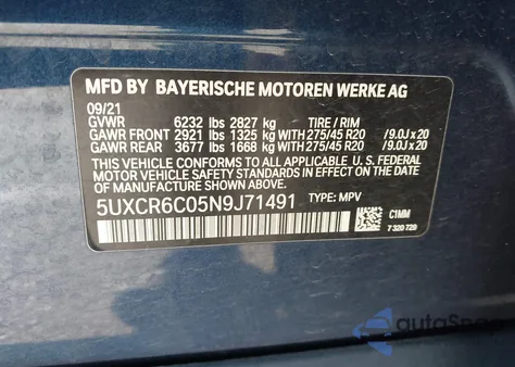 2022 BMW X5 xDrive40I from USA, damaged, VIN 5UXCR6C05N9J71491